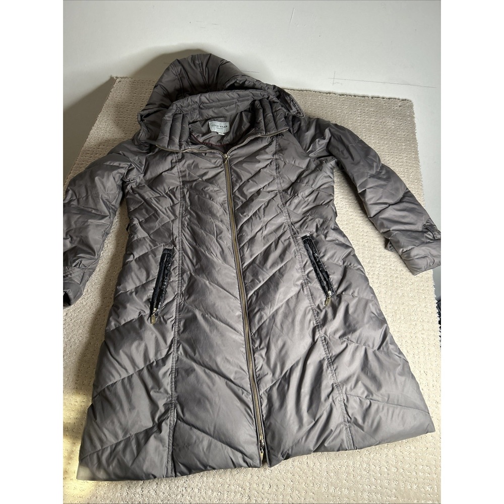 Cole Haan Women's Signature Gray Feather Down Hooded Parka Coat XL